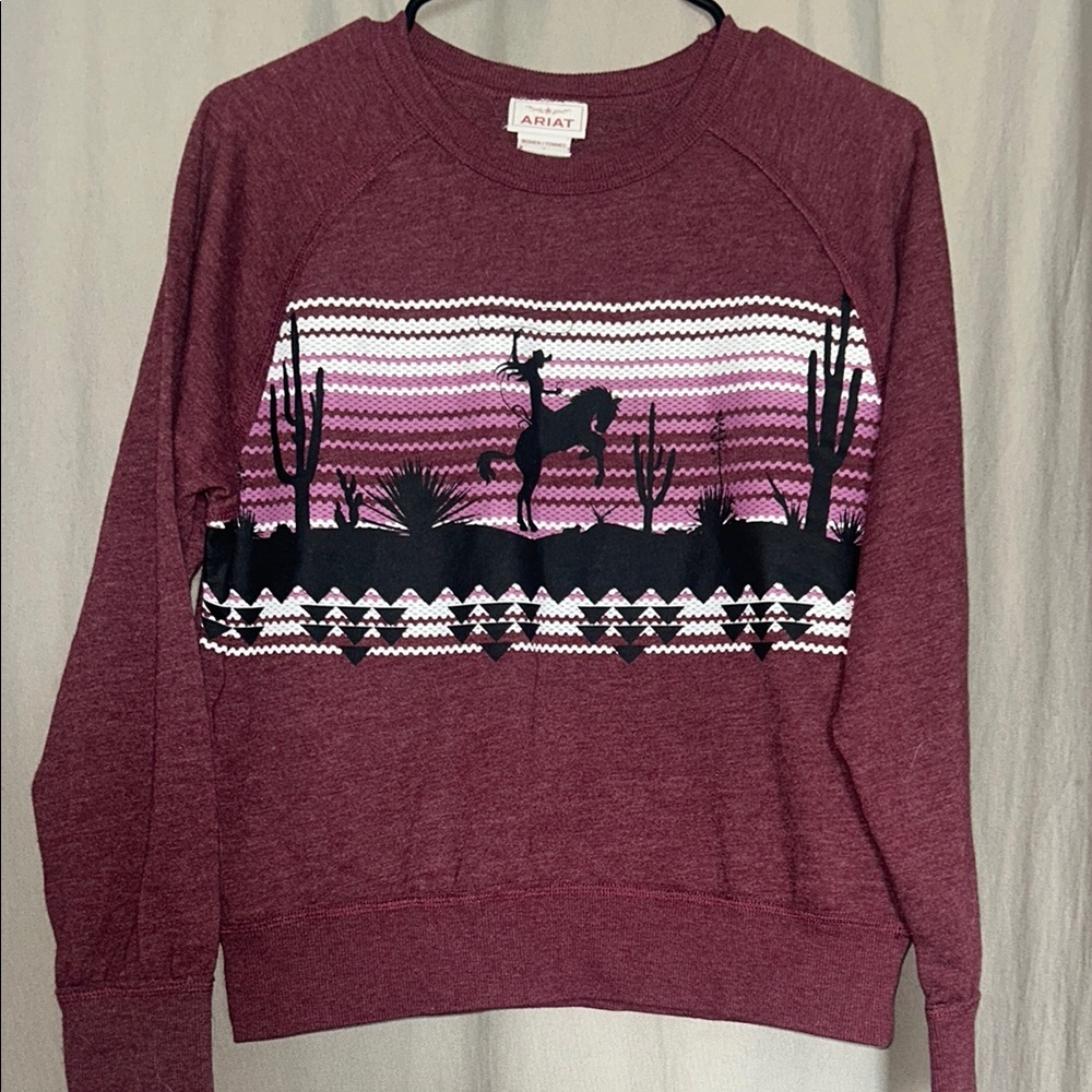 Ariat Red and Black Crew Neck Sweater with Graphic Design